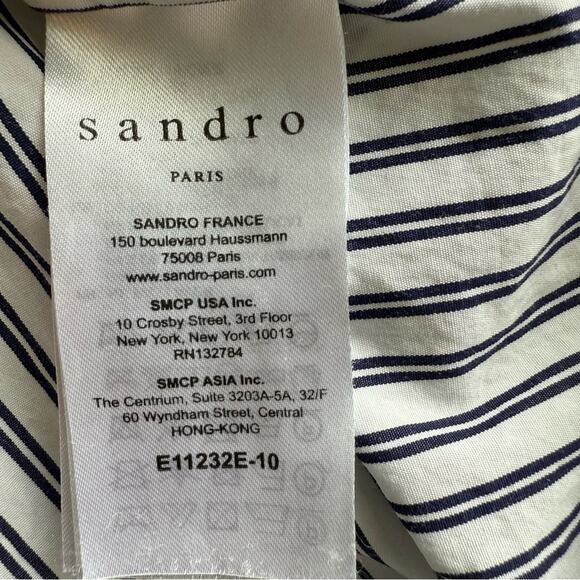 Sandro | Blue and White Stripe Flutter Sleeve Top Size 3 (L) - Picture 8 of 8